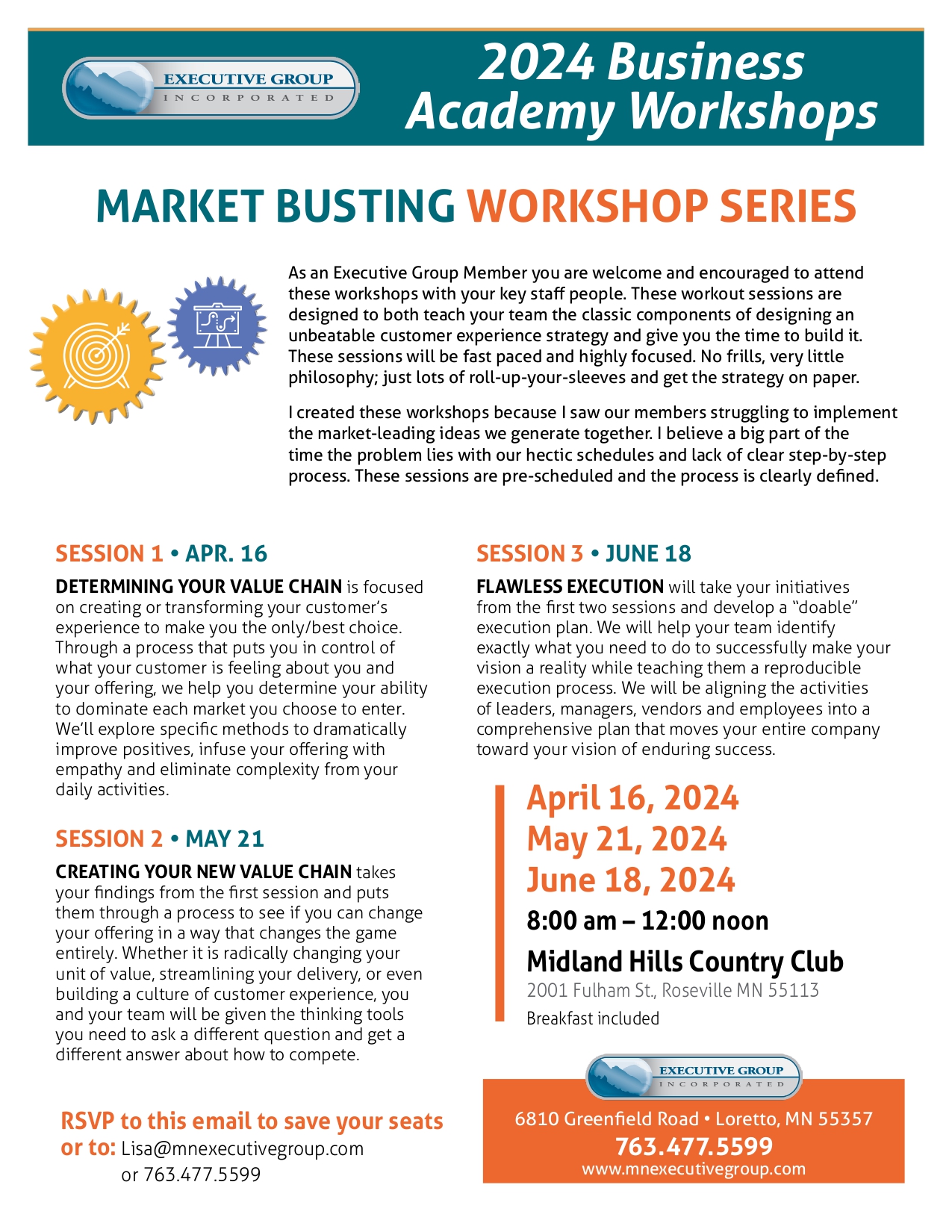 Flyer with information about Market Busting Workshop Series 2024